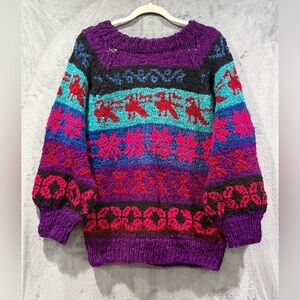 Vintage One of a Kind Handmade in Bolivia 100% Multicolor Wool Sweater Size M